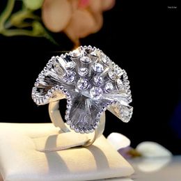 Cluster Rings Korean Style Silver Colour High Quality Petal Shape White Or Black Zircon Fashionable Ring For Ladies Party Fashion Jewellery