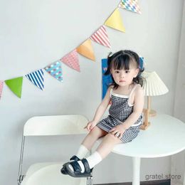 Clothing Sets 2024 Girls Clothes Summer Kids Sets Plaid Suspender Skirt Two-piece Suit Baby Cute Sleeveless Tees Breathable Cotton Suits