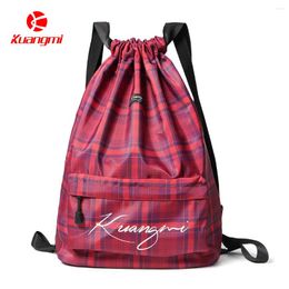 Day Packs Kuangmi Backpack Nylon Fabric Drawstring Waterproof Basketball Football Outdoor Sport Large Capacity Gym Bags Men Women