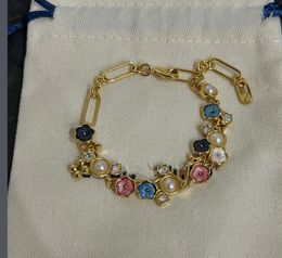 Designer Flower Bracelet Ring For Women Fashion Antique Gold Pearl Pendent Charm Bracelets Rings Girls Party Wedding Women Jewellery