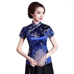 Women's Blouses Retro Women Qipao Tops Stand Collar Short Sleeve Print Traditional Chinese Year Cheongsam Clothes