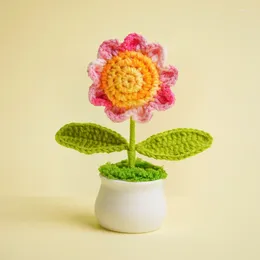 Decorative Flowers 1pc Fashion Simulation Sunflower Potted Tabletop Knitted Plants Ornament Hand Woven Crochet Flower