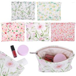 Cosmetic Bags Floral Toiletry Bag Cotton Quilted Makeup Organizer Storage Cute Case With Zipper For Women And Girls