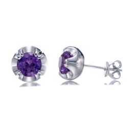 Earrings 5.5mm Amethyst Rhodium Over Sterling Silver Earrings