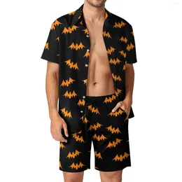Men's Tracksuits Orange Bat Men Sets Halloween Print Casual Shirt Set Trendy Beach Shorts Summer Custom Suit 2 Piece Clothing Plus Size