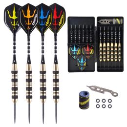 Darts Professional Steel Tip Darts Set, 6 Brass Barrels, Extra Shafts, Flights Dart Accessories for Bars, Competition Party Toys, 21g