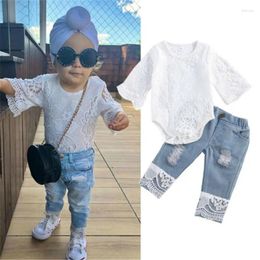 Clothing Sets 0-24monoths Baby Girls Jeans Clothes Lace Hollow Out Romper Ripped Patchwork Outfits For Spring Autumn