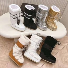 Designer Women Men's waterproof nylon fabric shoes Warm Inner elevating women's Snow boots High-end fashion thigh-high boots Women's giant thermal boots Women's
