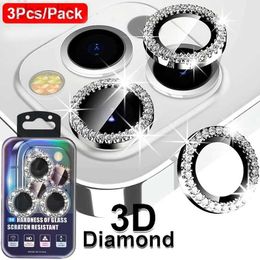 Cell Phone Cases 3Pcs Diamond Camera Case For iPhone 15 14 11 12 13 Pro Max 15 Plus Lens Protector Screen Case For iPhone15 14Pro Tempered Glass d240424