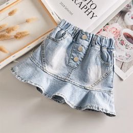 Sweatshirts Summer Spring Baby Girls Denim Skirt Tutu Skirt Fashion Aline Ruffles Skirt for Kids Girls Bottom Clothes 2 to 14 Years