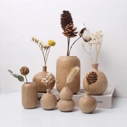 Vases Japanese Solid Wood Flower Vase White Oak Stripe Pattern Minimalism Art Plants Arrangement Bottle Home Decor