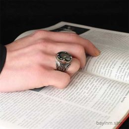 Wedding Rings Vintage Handmade Turkish Signet Ring for Men Trendy Silver Colour Carving Pattern Inlay Multicolour Zircon Punk Motor Biker Ring
