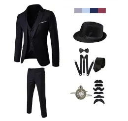 Suits 1920s Men Gatsby Cosplay Outfit Men's Gangster Costume And Accessories Set Steampunk WaistCoat Vest Pocket Watch