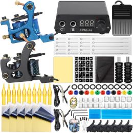 Inks Complete Coil Tattoo Machine Kit with Power Supply Tattoo Ink Gloves Grips Practice Skin Tattoo Needles Set for Tattoo Beginner
