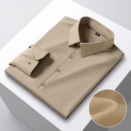 Men's Dress Shirts In Shirt Hight Qulity Silk Solid Colour Long-sleeve For Men Slim Fit Formal Soft Wrinkle Free Office Clothes