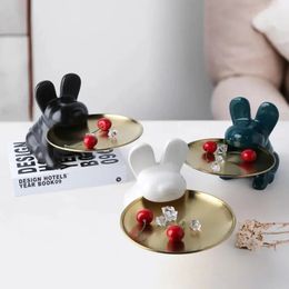 Cute dog ceramic tray figurines decoration porch living room study bedroom desktop decoration small objects Jewellery storage tray 240416