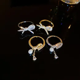 Cluster Rings Luxury Sweet Zircon Bowknot Opening Index Finger For Women Versatile Temperament Hand Ornament