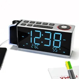 Accessories Projection Alarm Clock with FM Radio USB Charging 1.8 "LED Display Night Light Dual Alarm Snooze Dimmer Control Bedside Clock