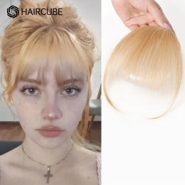 Bangs Bangs 100% Human Hair Bangs Golden Blonde Bang Hair Clip in Bangs Fake Fringe with Temples Hairpiece for Women Clip on Air Bang