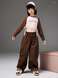 Stage Wear Girls Modern Dance CLothes Jazz Tops Long Sleeves Loose Pants For Kids Hip Hop Performance Outfits Kpop BL12265