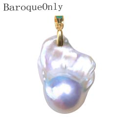 Necklaces Baroqueonly Hand made 925 silver sterling Natural baroque shaped pearl pendant big size s white Simple retro clasp necklace PZN