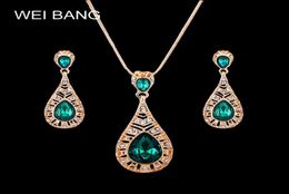 Earrings Necklace 2021 Fashion Gold Colour Jewellery Dubai Bride Wedding Quality Green Rhinestone Jewlery Set Drop3837292