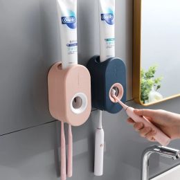 Heads Automatic Toothpaste Dispenser Wall Mount Toothpaste Squeezer with Toothbrush Holder for Family Shower Bathroom Accessories