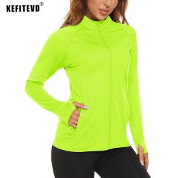 T-Shirts KEFITEVD UPF 50+ Long Sleeve Shirts Women's UV/Sun Protection Full Zip Jackets Lightweight Hiking Shirts Athletic Running Jacket