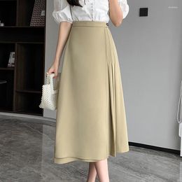 Skirts QOERLIN Summer Suit Women High Waist A-Line Elegant Midi Female Pleated Black Casual Korean Fashion