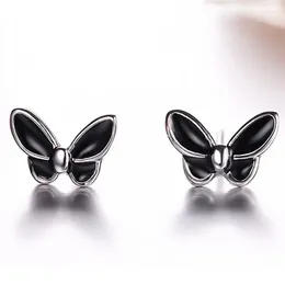 Stud Earrings VOQ Silver Color Korean Fashion Exquisite Butterfly Black Dripping Glue Women's Elegant Jewelry