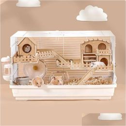 Small Animal Supplies Cages Pet Hamster Cage Acrylic Transparent Oversized Double Deck Villa Suitable For Guinea Pig Animals Feeding B Ottbq
