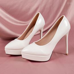 Dress Shoes Nude Sexy High Heels Stiletto Pointed Toe Patent Leather Single Party Catwalk Platform Ladies Pumps Size 34-42