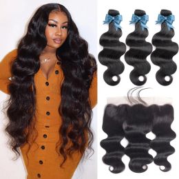 Wigs Beaudiva Human Hair Bundles With HD Transparent Lace Frontal Closure Body Wave Brazilian Human Hair Weaves With 13x4 Frontal