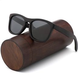 Retro erkekler kutuplaşmış kadın güneş gözlükleri siyah ahşap çocuklar çift gözlükler el yapımı uv400 bambu ahşap kutu 240412