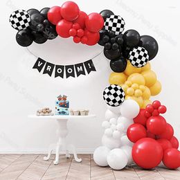 Party Decoration Matte Red Black Racing Mustard Car Balloons Garland Arch Kit Boy First Birthday Two Fast Supplies VROOM! Banner