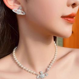 vivienewestwood viviane viviennes westwood Jewellery pendant High Version Pearl Necklace Versatile Women Full of Diamonds Saturns Collarbone sister necklace