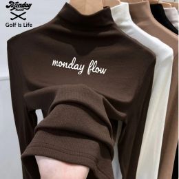 Shirts Mondayflow Fall Winter New Fashion Golf Knit Pullover Spring Autumn Versatile Top Slim Soft Fabric Comfortable Golf Women's Wear