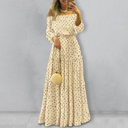 Summer Bohemian Socialite Elegant Commuter Bronzing Polka Dot Puff Sleeve Womens Long Dress