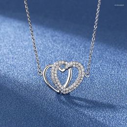 Pendant Necklaces Fashion Romantic Double Heart Necklace Exquisite Zircon Women's Clavicle Chain Love Promise Girl Jewellery