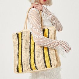 Totes Fashion Striped Straw Large Tote Bag Casual Paper Woven Women Handbag Handamde Summer Beach Shoulder Bags Big Bali Shopper Purse