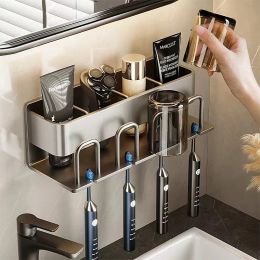 Heads Wall Mounted Toothbrush Holder Aluminium Alloy Toothpaste Rack Without Drilling Space Saving Bathroom Household Shelf Accessorie