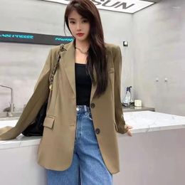 Women's Suits Insozkdg Brown Women Suit Jacket 2024 Spring Autumn Casual Loose Shoulder Pad High-grade All-match Small Blazer Tops