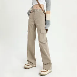 Women's Jeans Woman High Street Vintage Waist Loose Cargo Pants Pockets Trousers Korean Streetwear Retro