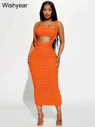Solid Cut Out Sleeveless Crop Tank Top and Long Skirts Matching Two Piece Set for Women Clothing Summer Streetw Party Dress Suit 240408