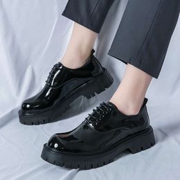 Glossy Patent Leather Retro Round-toe Korea Style Thick Bottom Shoes Classic Formal Black Dress Oxford Office Manage