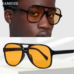 Sunglasses YAMEIZE Retro Pilot Sunglasses Women Mens Glasses Vintage Oversized Male Eyeglasses Yellow Lens Driving Oculos De Sol Masculino 240423