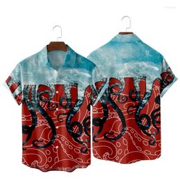 Men's Casual Shirts Octopus Tentacle Graphic For Men Clothes Horror Animal Blouses Hawaiian Vacation Short Sleeve Beach