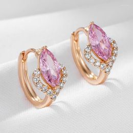 Hoop Earrings Wbmqda Luxury Pink Princess Cut Natural Zircon For Women 585 Rose Gold Color Bride Wedding Party Trendy Jewelry