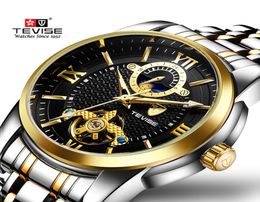 TEVISE Fashion Mens Watch Luxury Business Men Watches Tourbillon Design Stainless Steel Strap Automatic Wrist Watches9998024