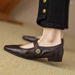 Casual Shoes Genuine Leather Simple French Style Elegant Buckle Spring Atumn Flats Women Retro Mary Jane On Low Heel